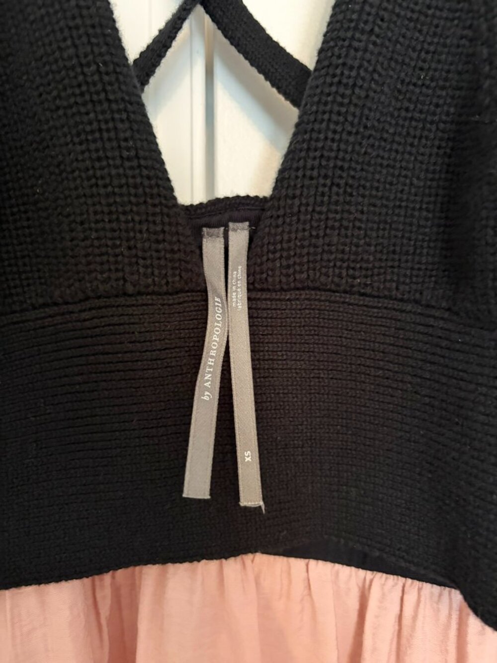 by Anthropologie Knit Bodice Crinkle Maxi Dress | Size XS | Black & Blush Pink - Picture 4 of 8